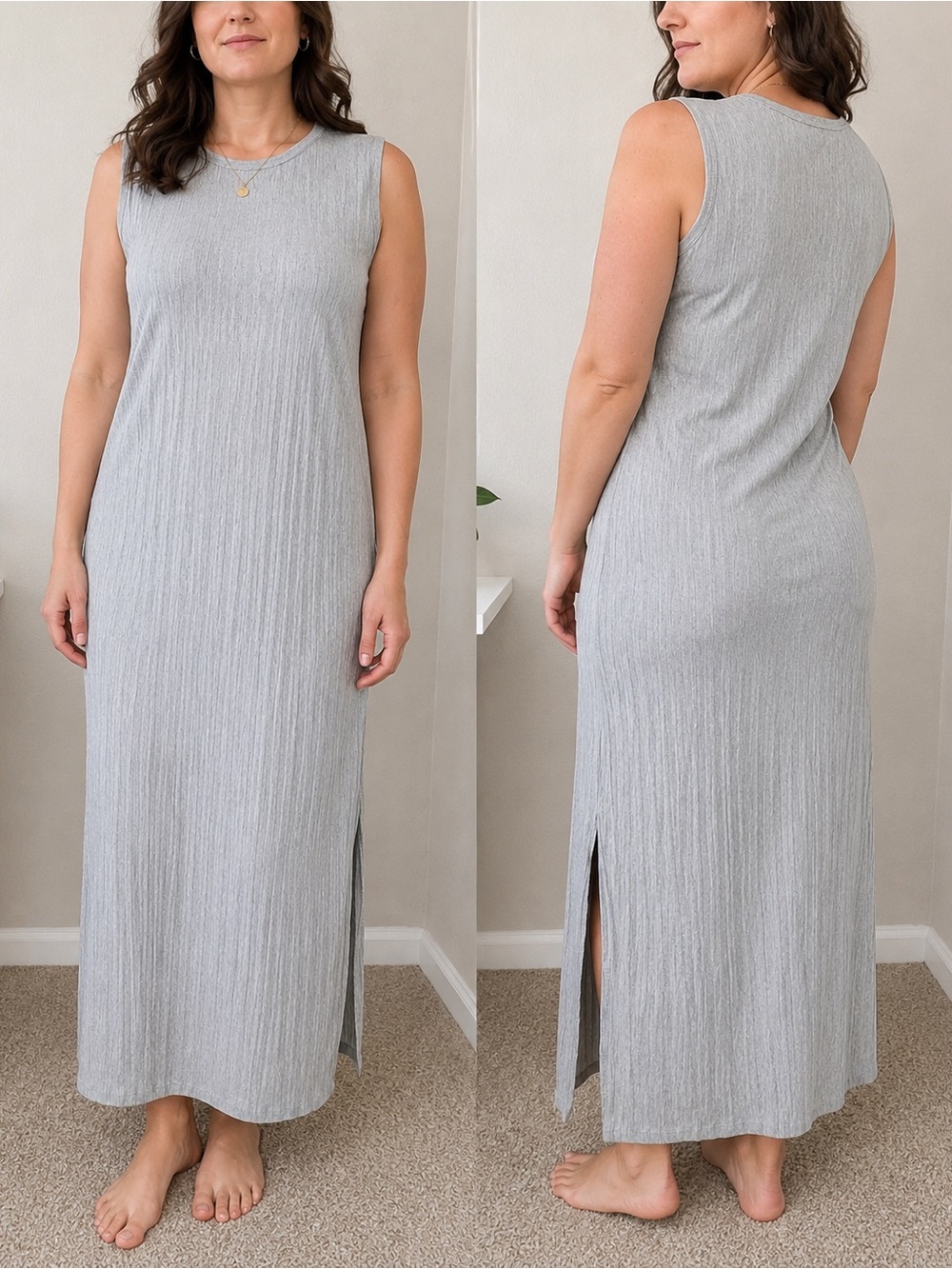Target Sleeveless Ribbed Maxi Dress in Light Gray